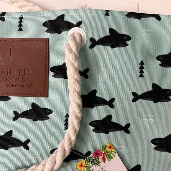 Marca The Seaside Style Shark Canvas Look Paper Straw Tote Large - Picture 3 of 15